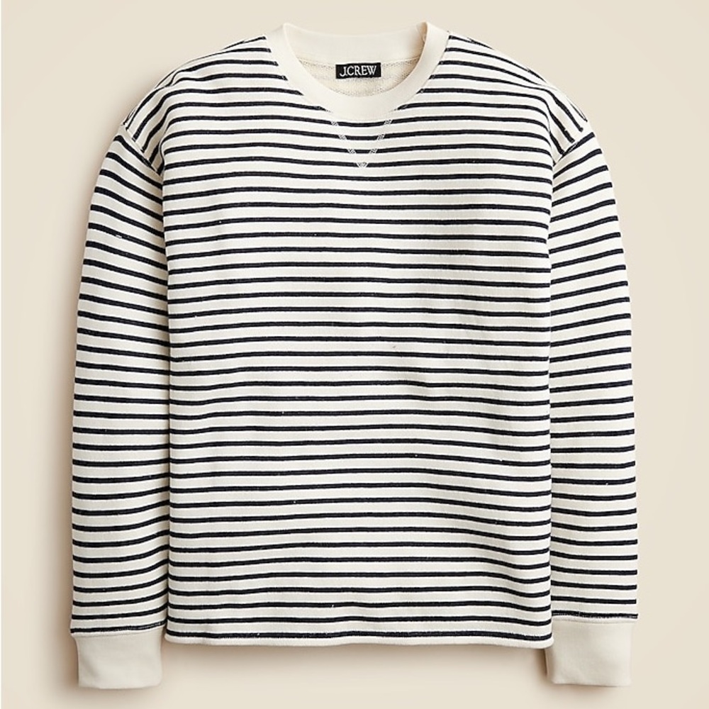 NWT J.Crew Heritage terry relaxed crewneck sweatshirt Classic Stripe Ivory XS